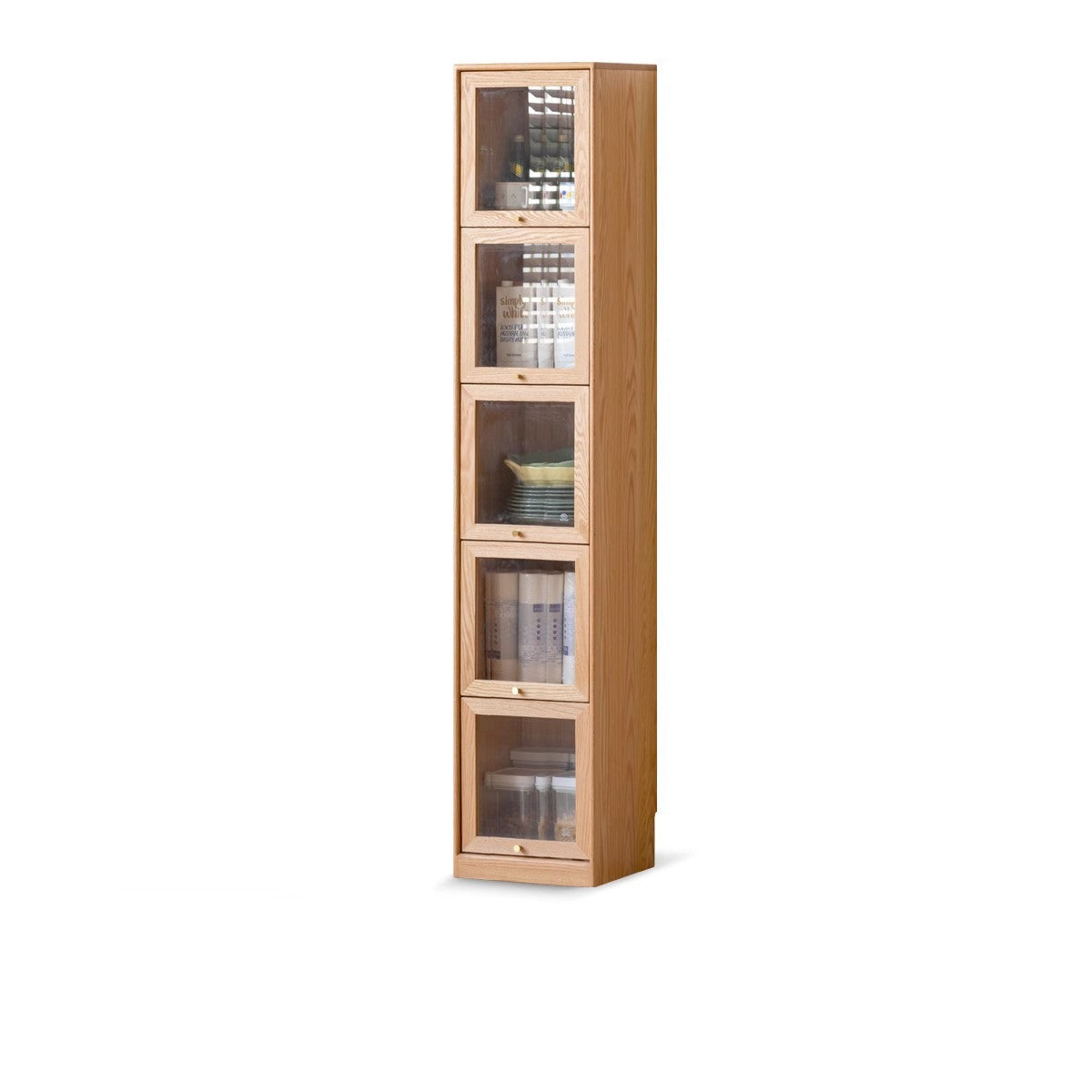Oak Solid Wood Bookcase Corner Glass Flip Door