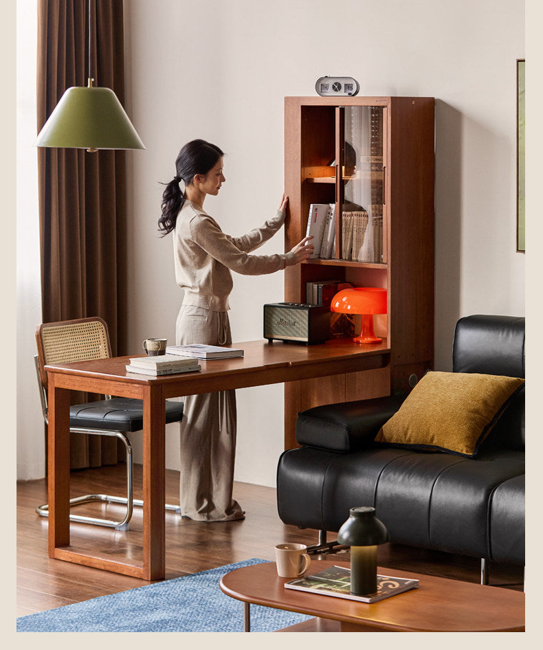 Poplar Solid Wood Retro Style Multifuntional Desk with Integrated Bookshelf