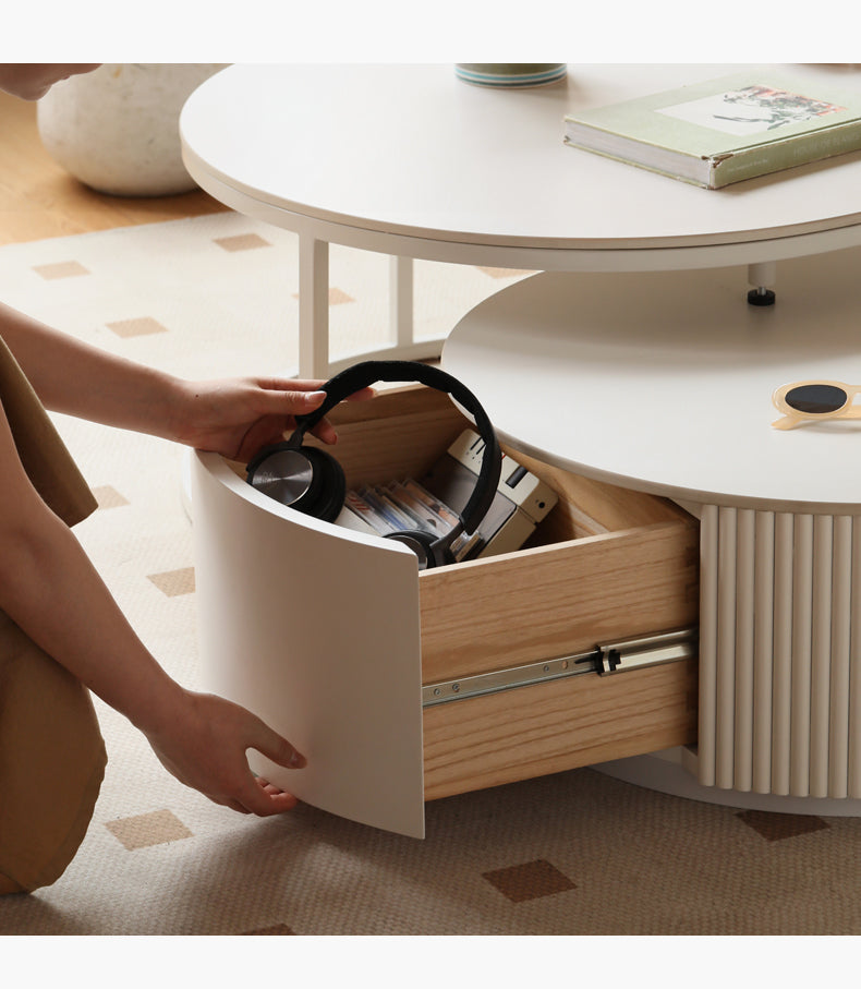 Ash Solid Wood Milk Oil Wind Combination Storage Rock Coffee Table.