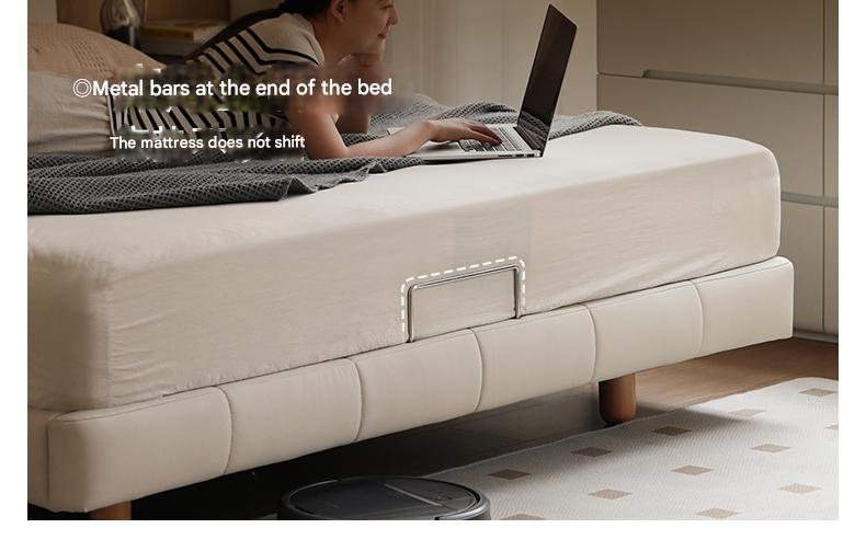 Fabric genuine leather soft bed puff cream style with light bed