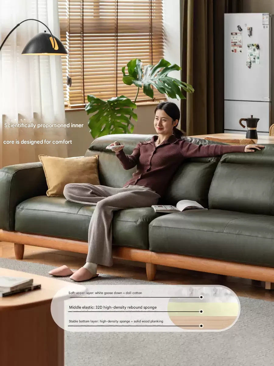 Cherry Wood Solid Wood Modern Leather Sofa