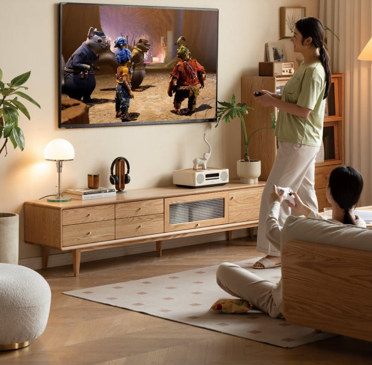 Oak Solid Wood Flip Door TV Cabinet.