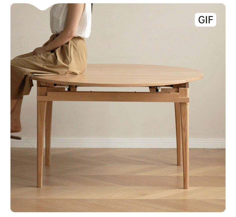 Solid Rubberwood, Oak Solid Wood Folding Round Retractable Dining Table