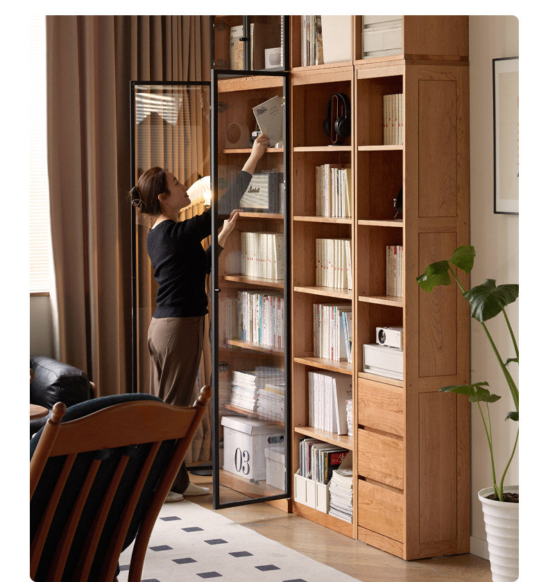 Cherry Solid Wood Floor-Standing Bookcase with Modern Shelving