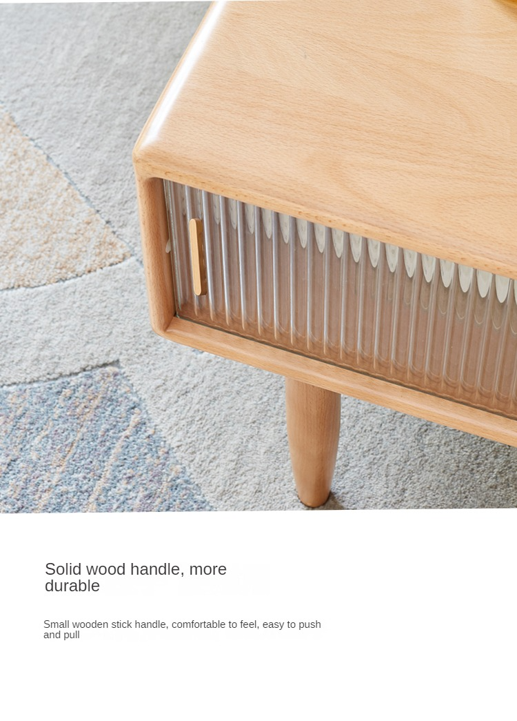 Beech Solid Wood Glass Sliding Door Coffee Table