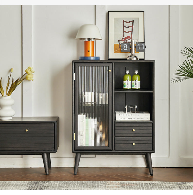 Rubber Solid Wood Nordic Black Modern Sideboard