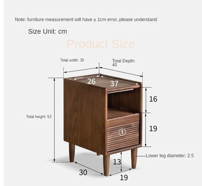 Black Walnut Solid Wood Nightstand Narrow Night Light.