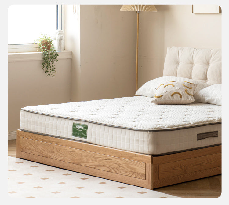Oak Solid Wood Fabric Box Bed Cream Style