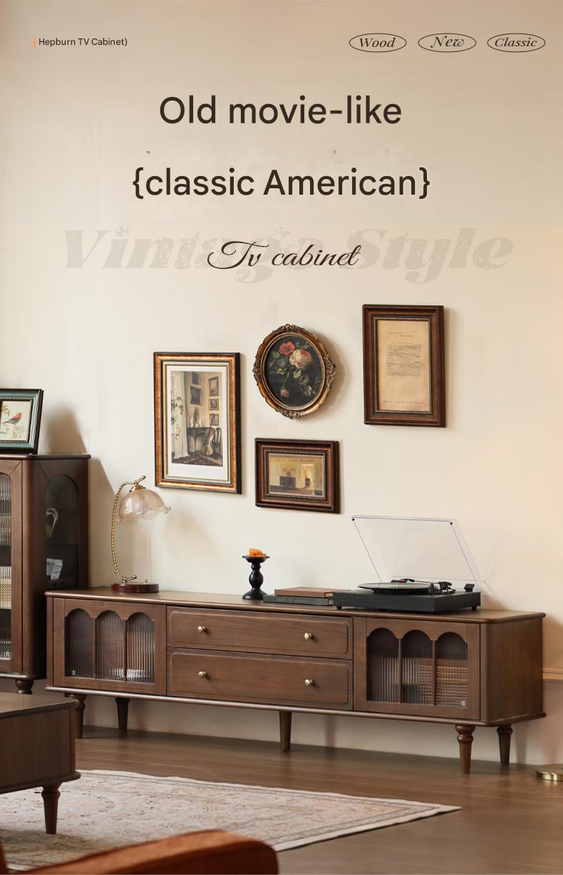 Black Walnut Solid Wood American Retro TV Cabinet.
