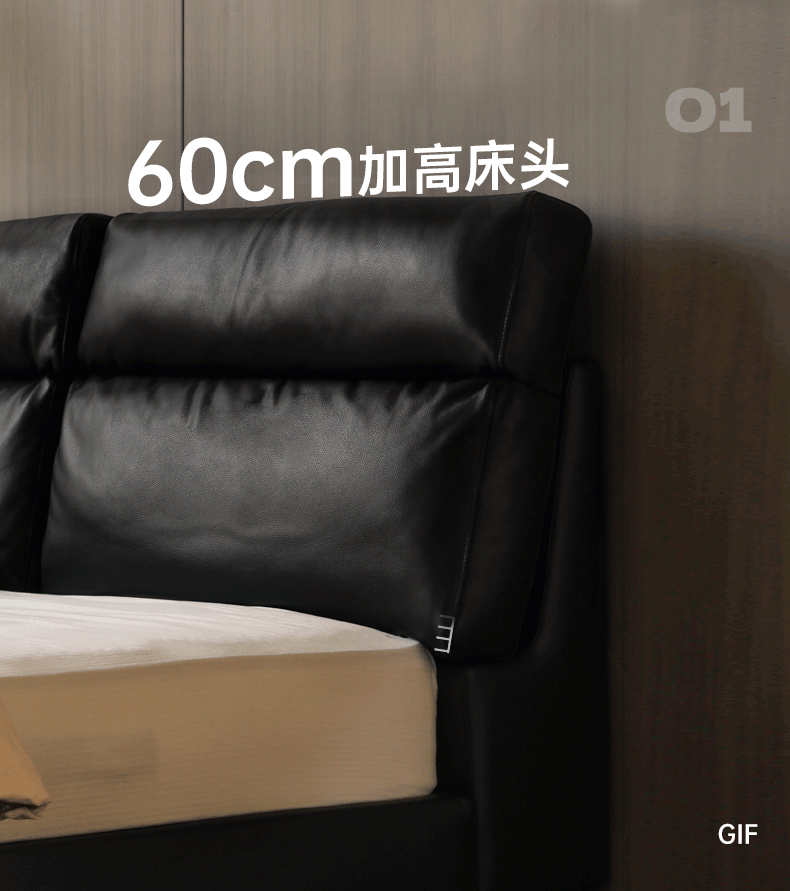 Leather Upholstered Bed with Down Filling