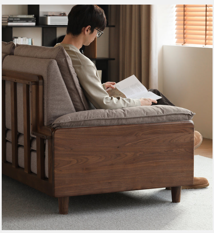 Black Walnut, Ash, Oak Solid Wood High Back Sofa.