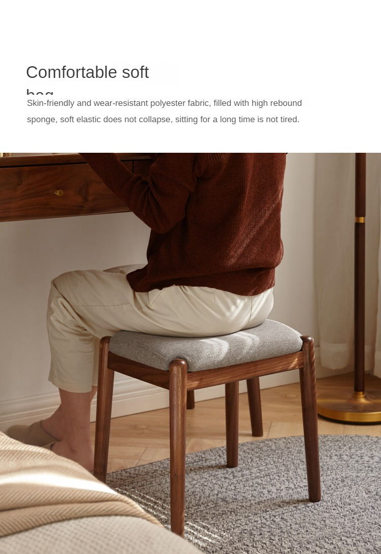 Black Walnut Solid Wood Square Makeup Stool