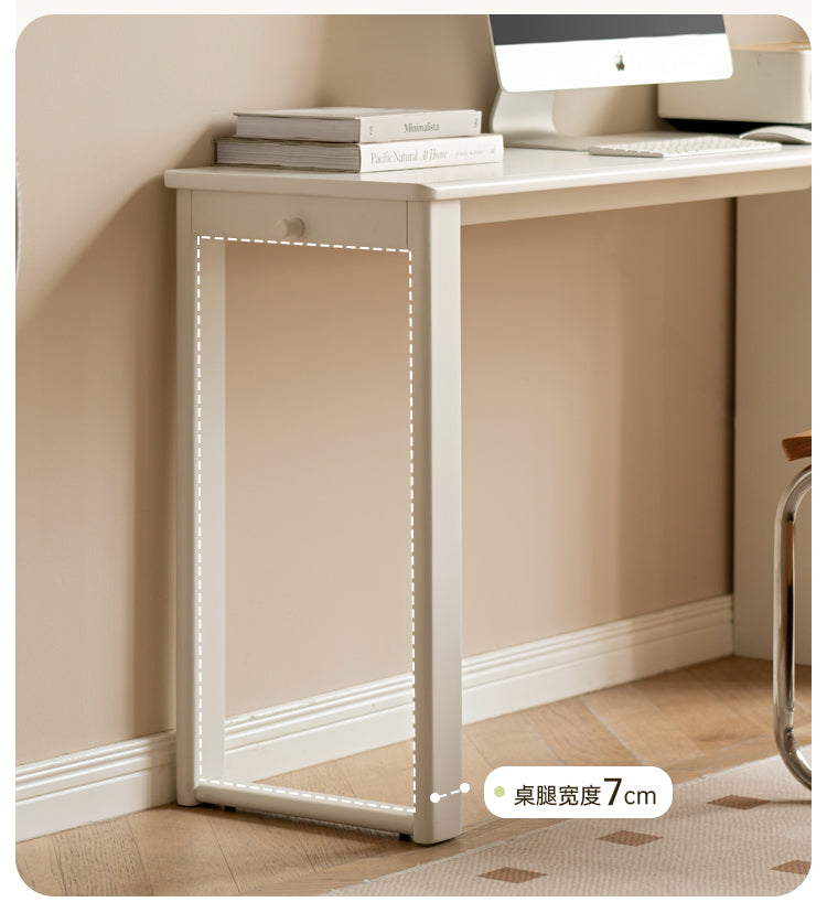 Solid RubberWood Cream Style Single-Leg Desk