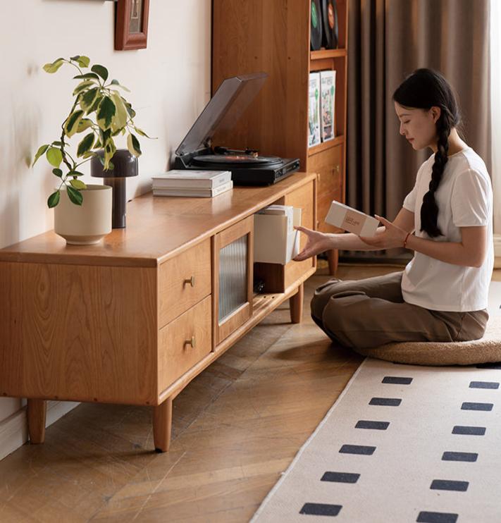 Cherry Solid Wood Modern TV Cabinet.