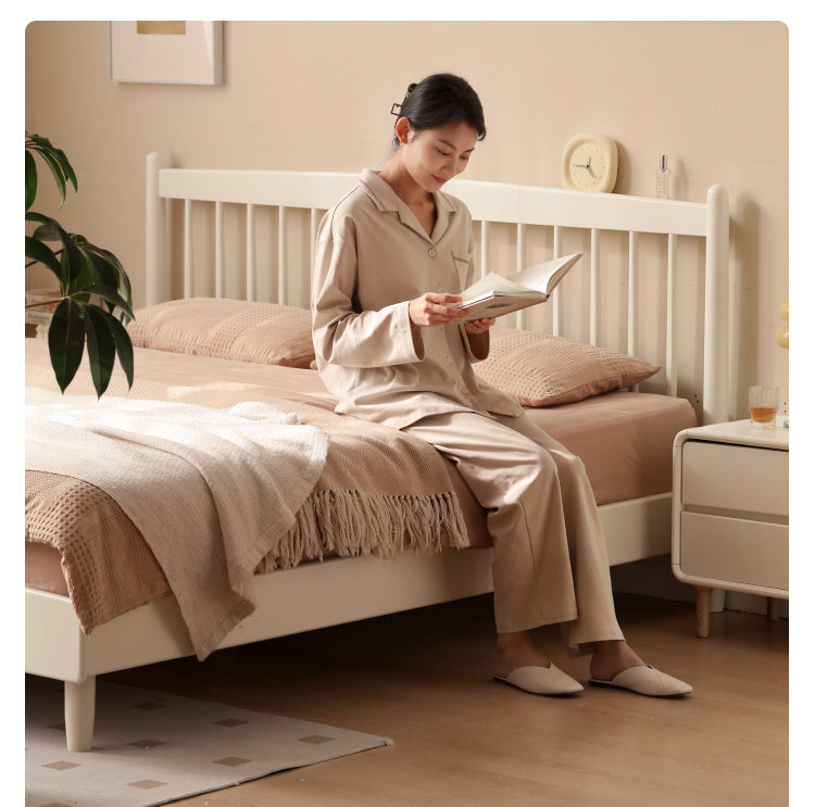 Poplar Solid Wood Cream Style Bed.