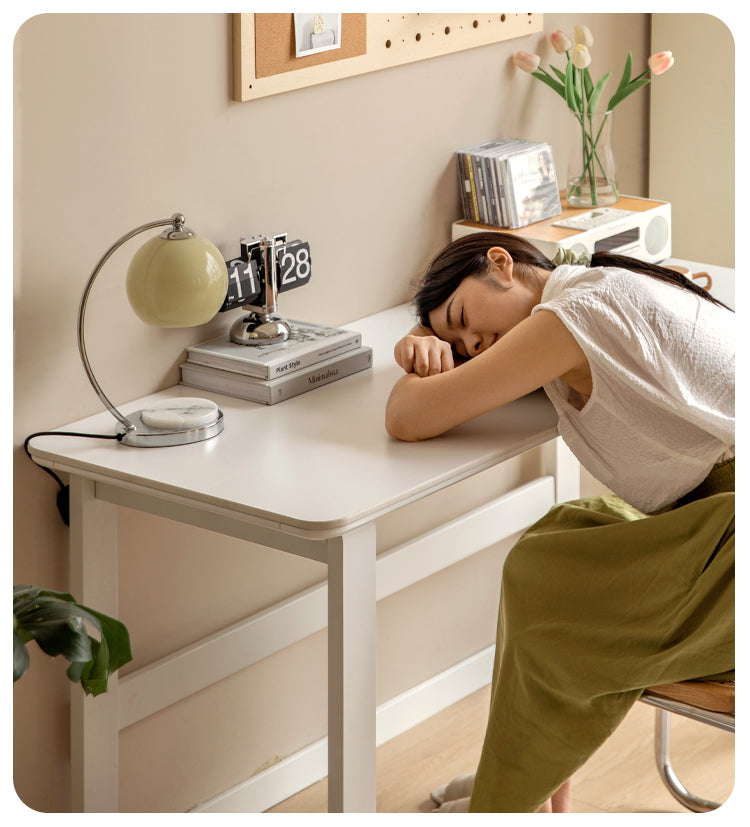 Birch solid wood slate desk white cream style "