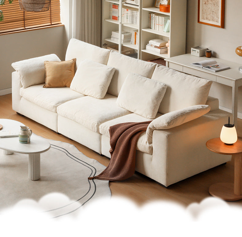 Fabric White Cream Style Down Sofa.