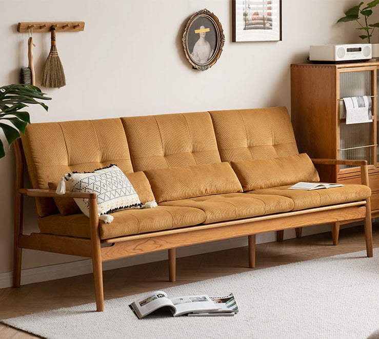 Oak Solid Wood Rattan Vintage Dual-purpose Sofa.