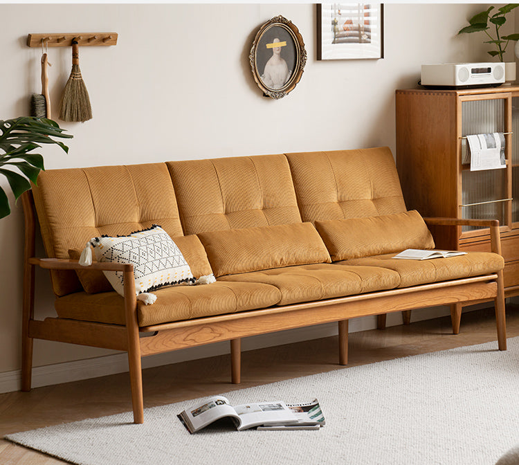 Oak Solid Wood Rattan Vintage Dual-purpose Sofa.