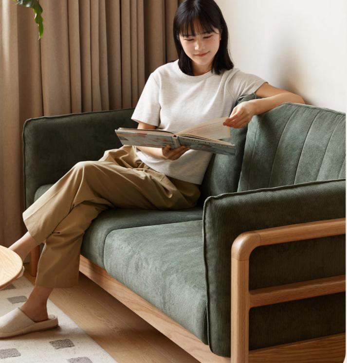 Oak, Beech Solid Wood Modern Simple Fabric Straight Sofa