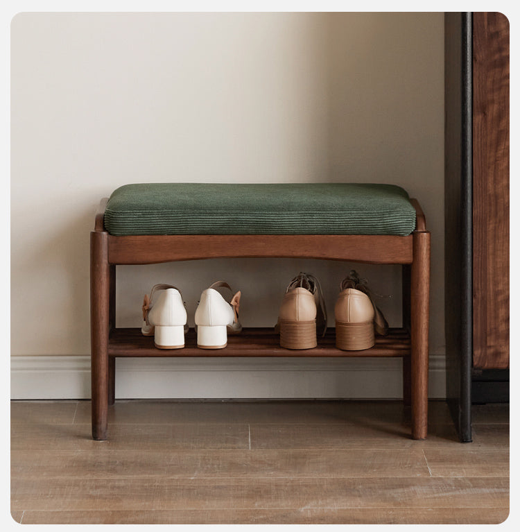 Black Walnut Solid Wood Genuine leather, Fabrics Shoe Changing Stool