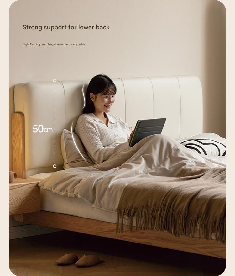 Oak Solid Wood Modern Simple Soft Leaning Bed