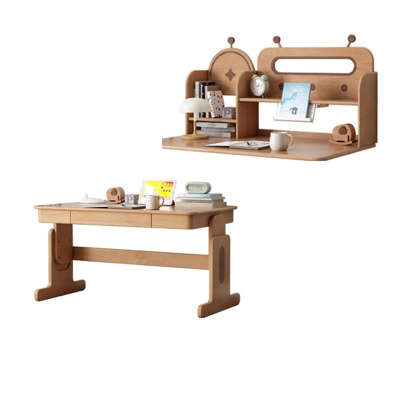 Beech Solid Wood Lifting Desk Bookshelf Combination