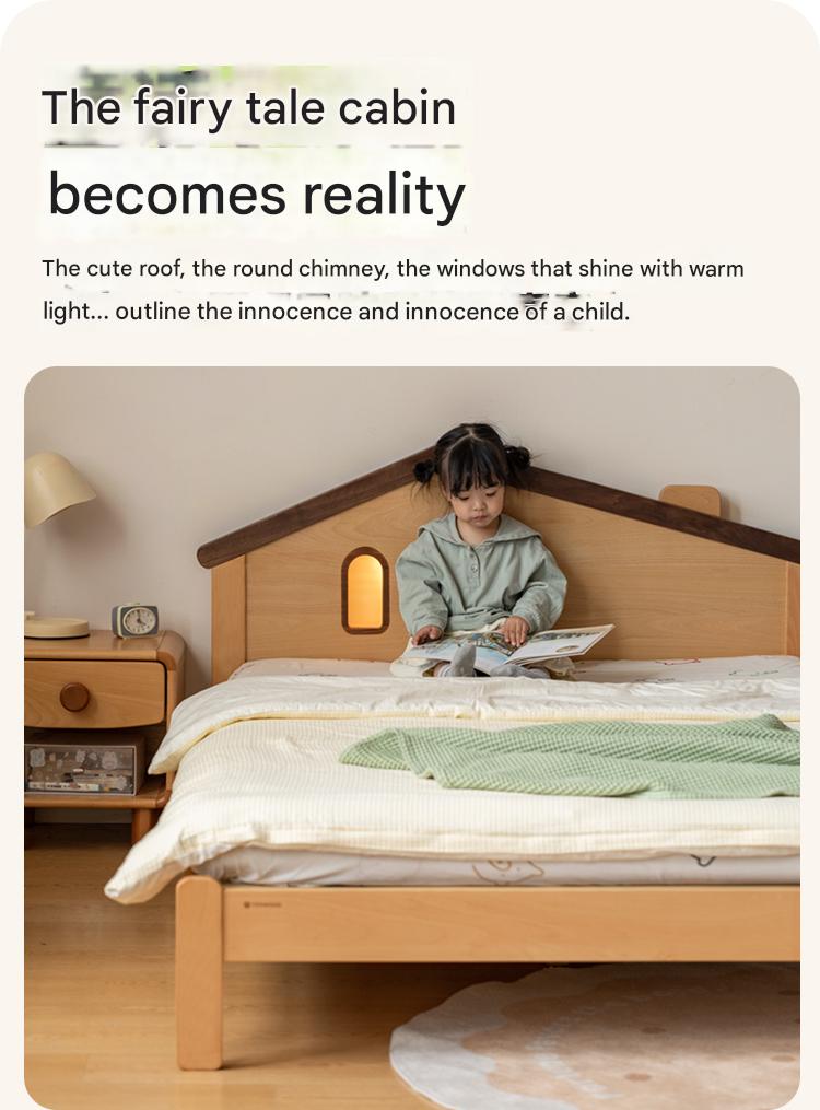 Beech, Poplar, Little House Kids Bed with 15min Delay Turning Off the Lights<