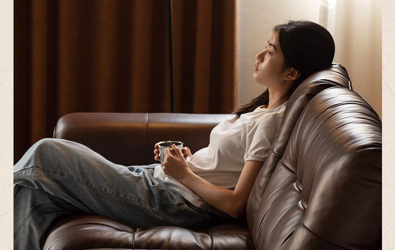 Leather Sofa American Retro Top Layer Cowhide Straight Sofa,