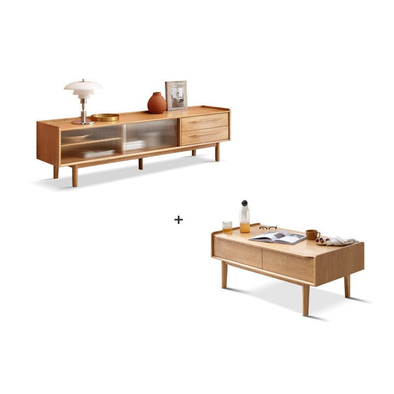 Oak solid wood TV stand sliding door"