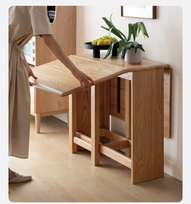 Oak Solid Wood Folding Table, Retractable Dining Table
