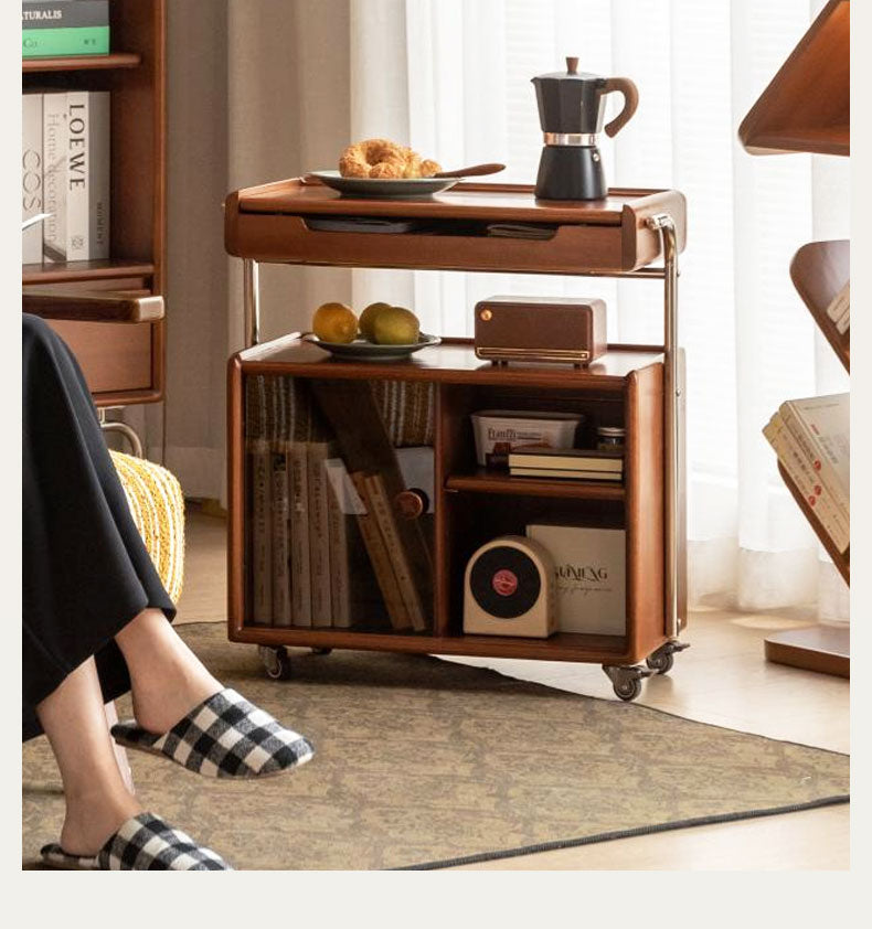 Poplar Solid Wood French Medieval Style Mobile Side Table