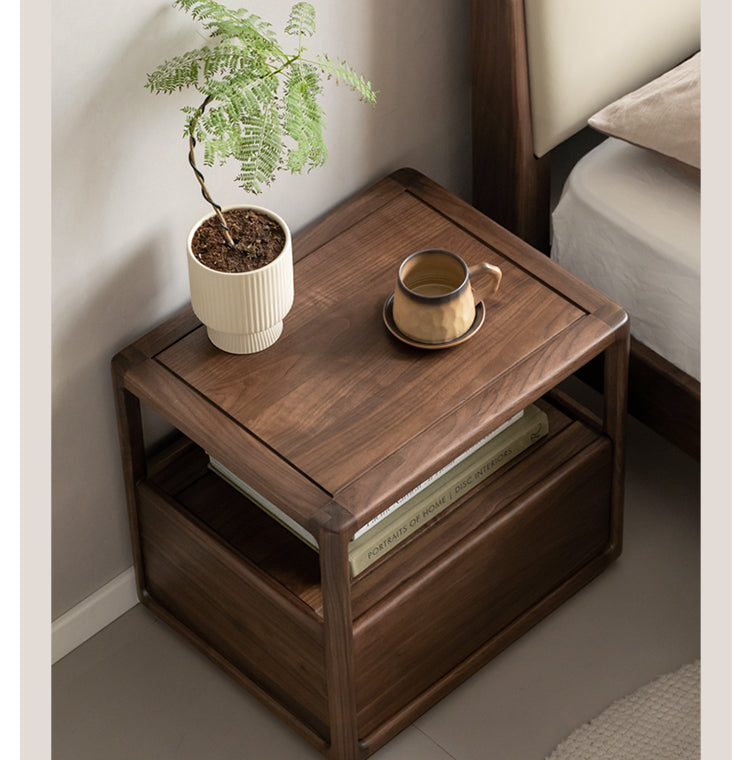 Black Walnut Solid Wood Locker Nightstand.