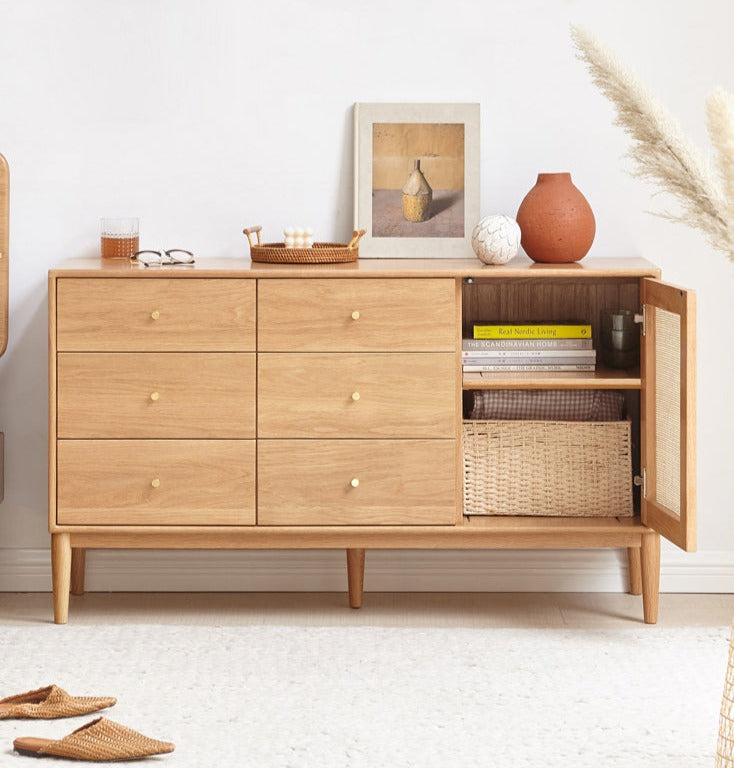 Oak Solid Wood Rattan Storage Cabinet