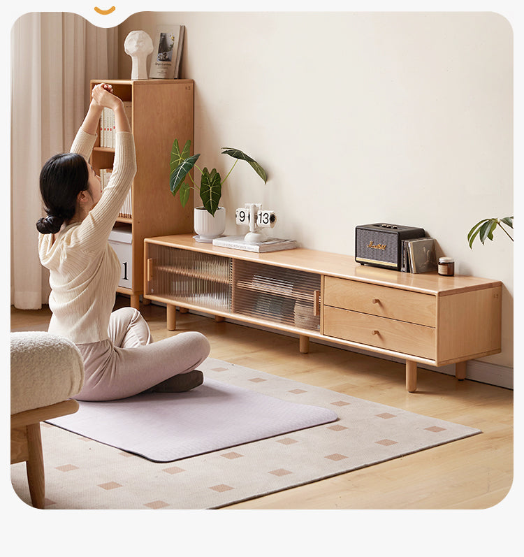 European Beech Solid Wood Large Capacity TV Cabinet.