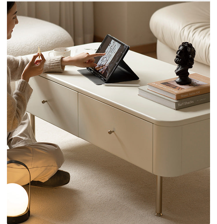 Poplar Solid Wood Modern White Storage Coffee Table