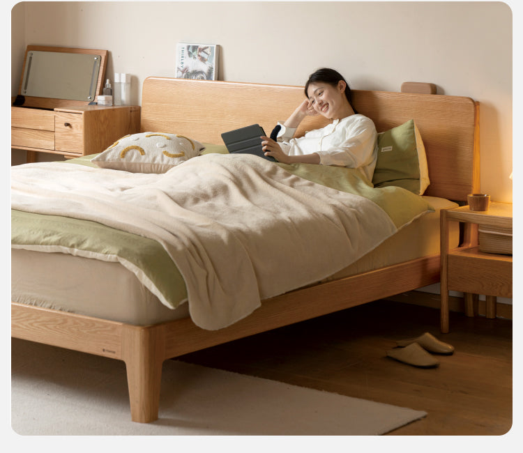 Oak, Ash Solid Wood High Head Board Bed