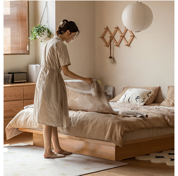 OAK Solid Wood platform bed, headboard-free bed Suspended Bed