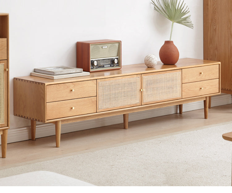 Rattan Oak solid wood TV cabinet"