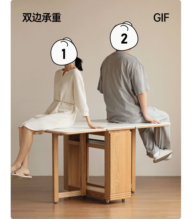 Solid Rubberwood, Oak Solid Wood Modern Rock Slab Folding Dining Table