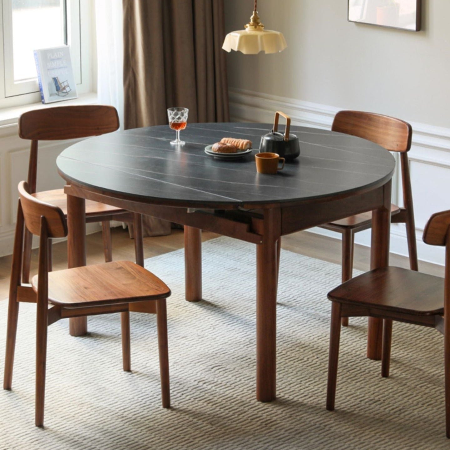 Black Walnut, Ash, Oak Solid Wood Folding Round Dining Table