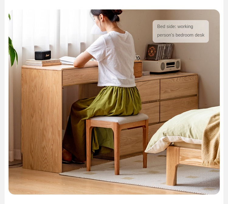 Oak, Ash Solid Wood Retractable Dressing Table Storage Cabinet.