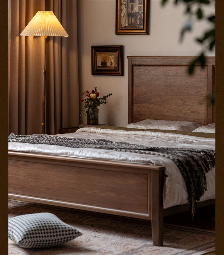 Poplar Solid Wood Bed Modern American Retro High Back Bed