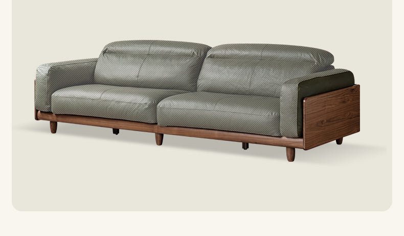 Black Walnut, Poplar Solid Wood Leather Sofa Italian Light Luxury.