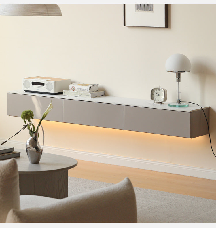 Poplar Solid Wood Wall-Mounted Suspended Splicing TV Cabinet.