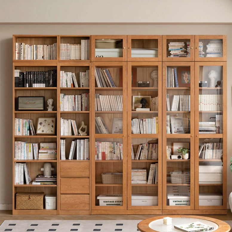 Cherry Solid Wood Bookcase Floor-Standing Free Combination Bookshelf