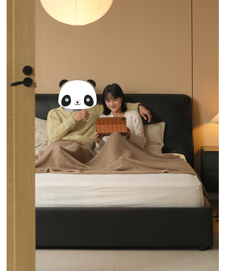 First Layer Of Yellow Cowhide Black Bed