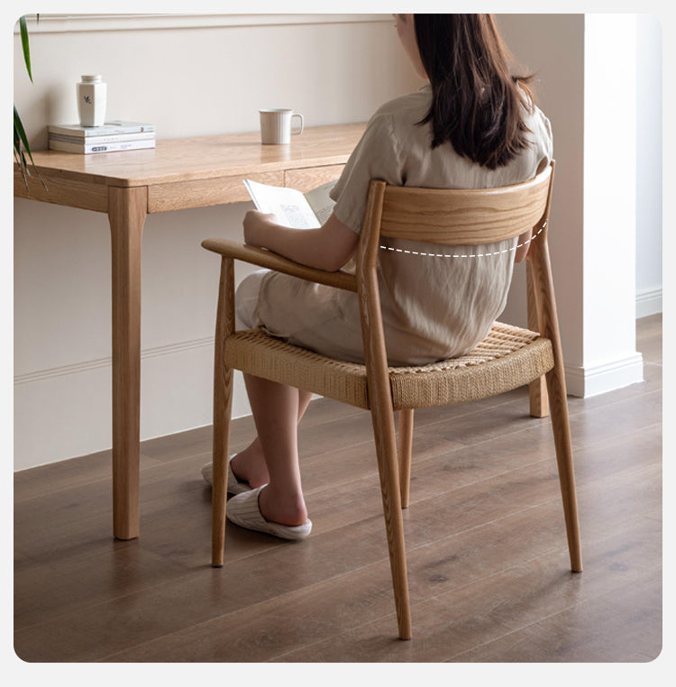 Oak Solid Wood Rope Weaving Chair, Original Wood Leisure Armchair: