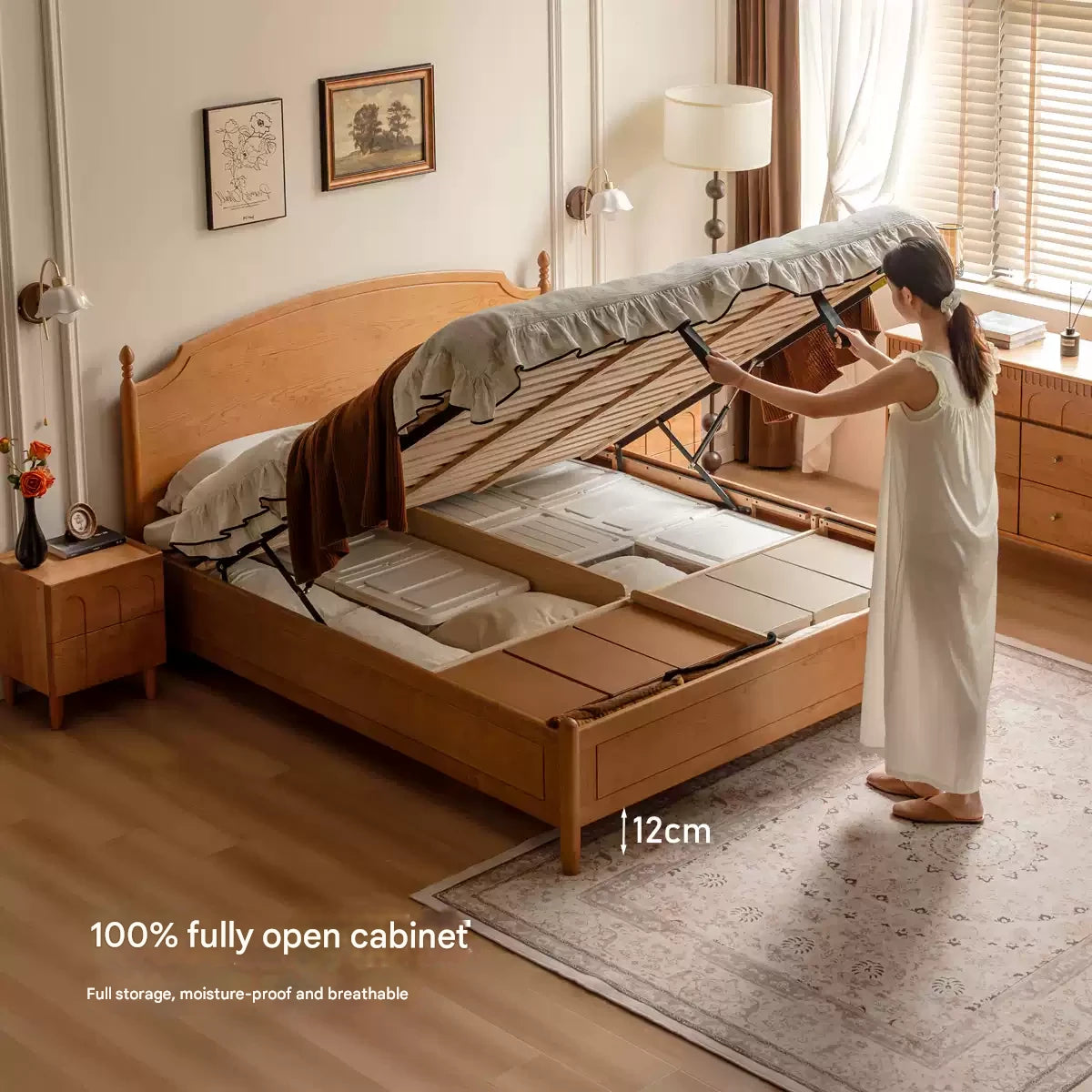 Cherry Solid Wood French Retro Storage Bed