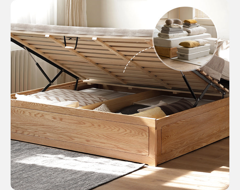 Oak solid wood platform bed, headboard-free Box bed